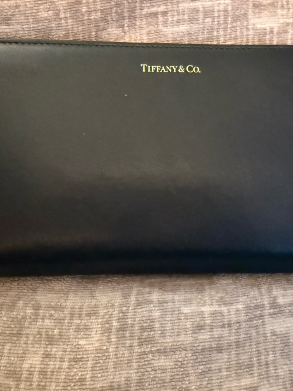 Tiffany & Co. Black Leather Zip Pouch with Gold Foil Logo